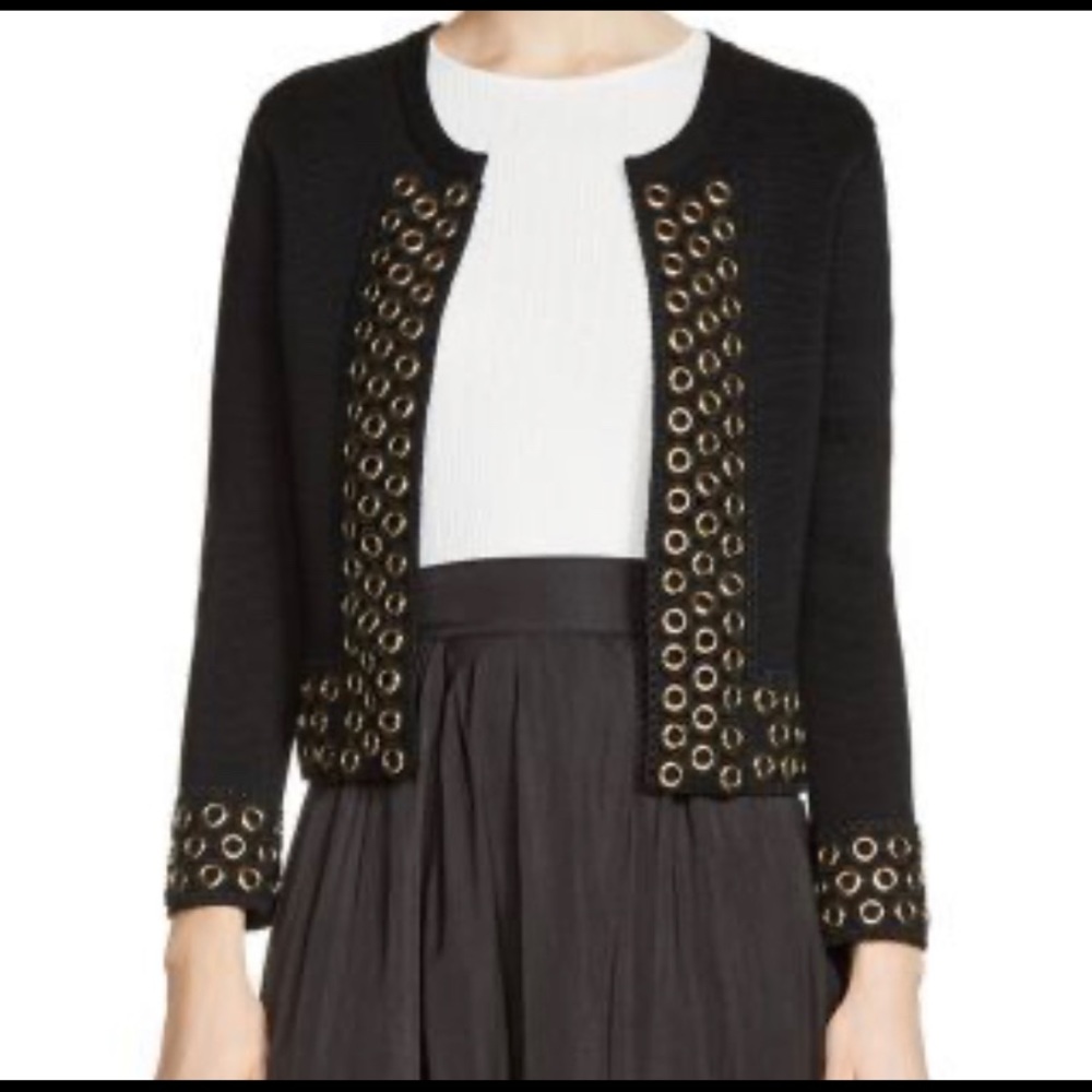 Maje Music Cropped Black Grommet Cardigan NWT